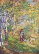 Jules le Caur et ses chiens dans la foret de Fontainebleau, Pierre-Auguste Renoir